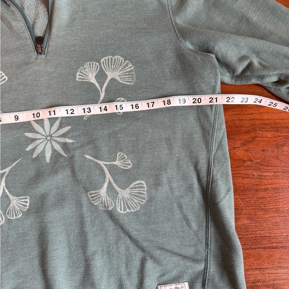Eddie Bauer Light Teal Floral Gingko Leaf Printed Half-Zip Pullover Sweatshirt - Picture 7 of 9